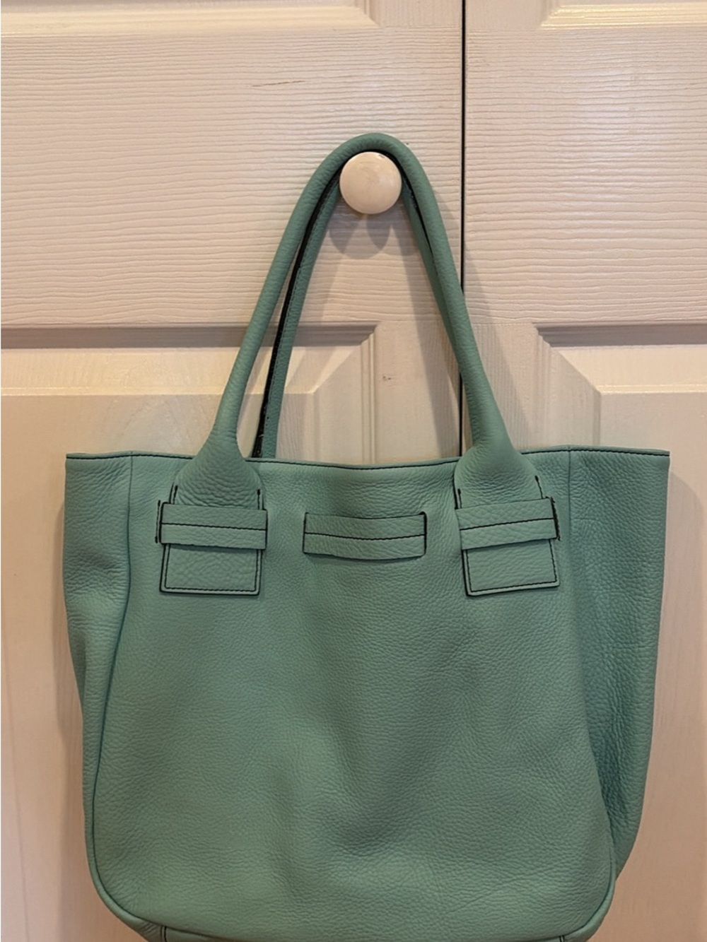 Leather Tote Bag in Mint Green